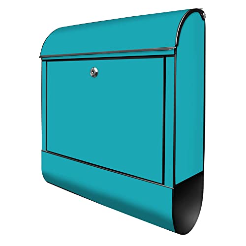 Banjado Design Briefkasten mit Farbe Türkis | Stahl pulverbeschichtet mit Zeitungsrolle | Größe 39x47x14cm, 2 Schlüssel, A4 Einwurf, inkl. Montagematerial von banjado