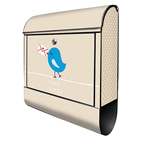 banjado® Design Briefkasten personalisiert Motiv WT Liebesbrief 39x47x14cm & 2 Schlüssel - Briefkasten Stahl schwarz Zeitungsfach pulverbeschichtet - Postkasten A4 Einwurf inkl. Montagematerial von banjado