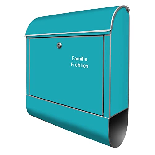 banjado® Design Briefkasten personalisiert mit Farbe Türkis 39x47x14cm & 2 Schlüssel - Briefkasten Stahl Silber mit Zeitungsfach pulverbeschichtet - Postkasten A4 Einwurf inkl. Montagematerial von banjado