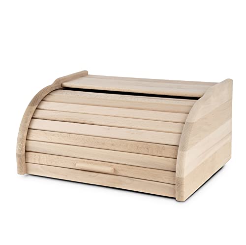 Brotkasten Groß mit Rolldeckel natur | Brot-Aufbewahrungsbox Küche Brotbox Holzbox für Brot | Rollbrotkasten Brotbox Brotbehälter |38 x 29 x 18| (natur-Buche) von BAS