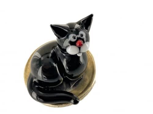 basticks Katze Schwarz - Miniatur Figur aus Glas - Deko Setzkasten Vitrine Glücksbringer von basticks