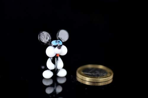 Maus Schwarz Weiß Mini - Mäuschen Figur aus Glas mit blauen Augen - Miniatur - kleine Glasfigur Glastier Deko Setzkasten Vitrine von basticks