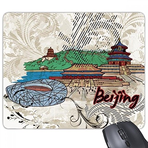 beatChong Handbemalte Tian An Men-Vogel-Nest Beijing Cultural Elements Rectangle Griffige Gummi Mousepad Spiel Mauspad Geschenk von beatChong