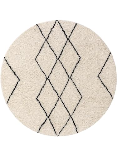 benuta Pure Wollteppich Berber - 100% Wolle handgeknüpft - Rund & im Style: Berber, Traditionell, Natural Living - Pflegeleicht für Wohnzimmer Schlafzimmer | Cream | ø 150 cm rund von benuta