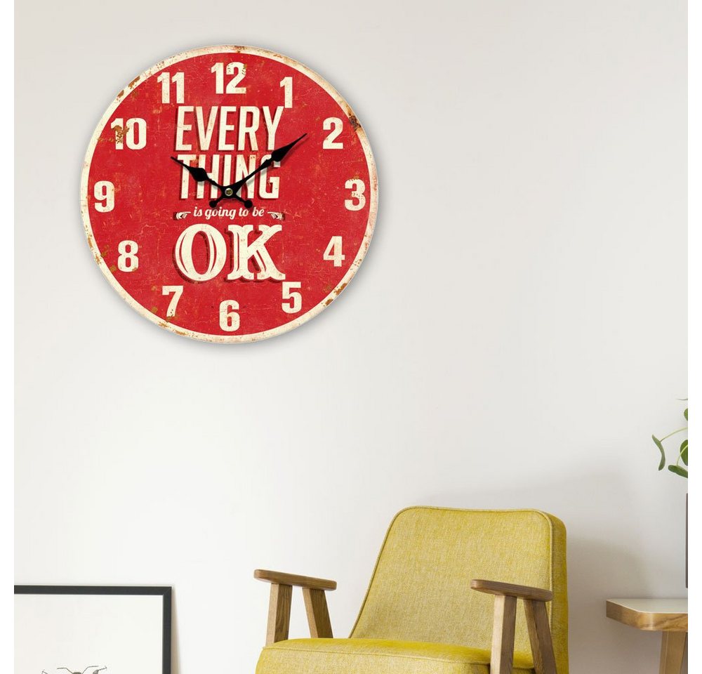 bhp Wanduhr (Vintage Wand Uhr Küchen Everything OK Deko Design Aufdruck Analog) von bhp