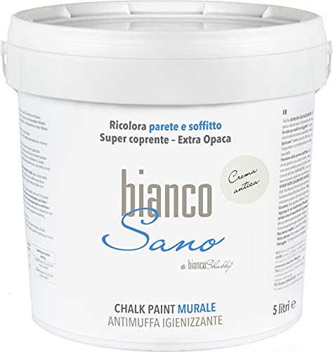 Chalk Anti-Schimmel-Paint speziell für weiße Wände. Gesunde Creme – erneuert und desinfiziert Ihre Umgebung (5 Liter) von bianco Shabby