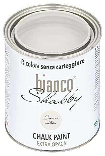 bianco Shabby® Crema Antica Kreidefarbe Wasserbasis für Alle Oberflächen einfach zu verarbeiten ohne schlechten Geruch - Chalk Paint Extra Matt (1 Liter) von bianco Shabby