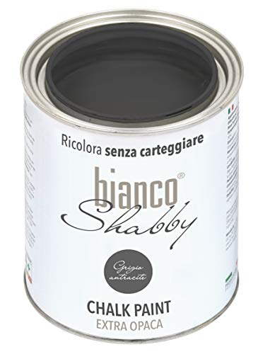 bianco Shabby® Grigio Antracite Kreidefarbe Wasserbasis für Alle Oberflächen einfach zu verarbeiten ohne schlechten Geruch - Chalk Paint Extra Matt (1 Liter) von bianco Shabby