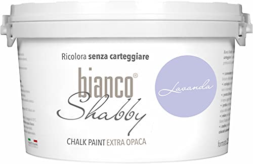 bianco Shabby® Lavanda Kreidefarbe Wasserbasis für Alle Oberflächen einfach zu verarbeiten ohne schlechten Geruch - Chalk Paint Extra Matt (2,5 Liters) von bianco Shabby