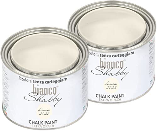 bianco Shabby bianco Shabby Avorio 2022 Kreidefarbe auf Wasserbasis für alle Untergründe und perfekt für dekorative Effekte - Kreidefarbe extra matt 2x500ml von bianco Shabby