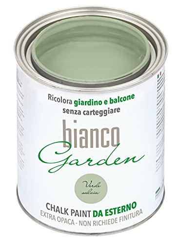 bianco Shabby® Extra Beständige Kreidefarbe für den Außenbereich - 1 Liter VERDE SALVIA Farbe auch für Holz und Möbel - Chalk Paint Outdoor Holzfarbe für Haus und Garten von bianco Shabby