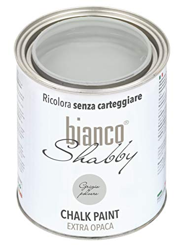 bianco Shabby® Grigio Polvere Kreidefarbe Wasserbasis für Alle Oberflächen einfach zu verarbeiten ohne schlechten Geruch - Chalk Paint Extra Matt (1 Liter) von bianco Shabby