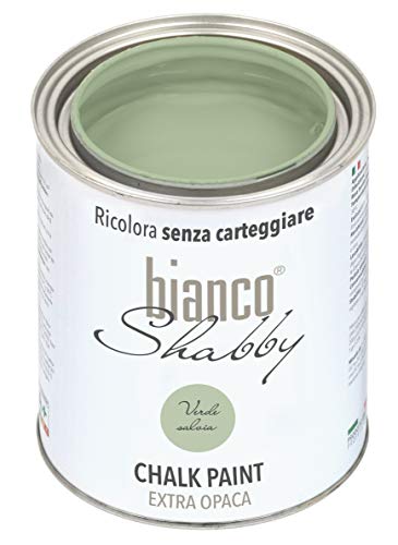 bianco Shabby® Verde Salvia Kreidefarbe Wasserbasis für Alle Oberflächen einfach zu verarbeiten ohne schlechten Geruch - Chalk Paint Extra Matt (1 Liter) von bianco Shabby