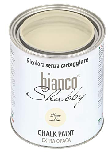 bianco Shabby® Beige Sabbia Kreidefarbe Wasserbasis für Alle Oberflächen einfach zu verarbeiten ohne schlechten Geruch - Chalk Paint Extra Matt (1 Liter) von bianco Shabby