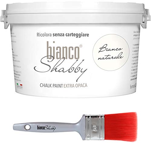 CHALK PAINT Naturweiß & Pinsel – Malerei Shabby Chic Vintage Extra OPACA (2,5 Liter) + Profi-Pinsel (50 mm) von bianco Shabby