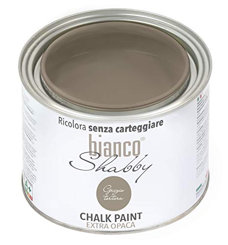 bianco Shabby® Grigio Tortora Kreidefarbe Wasserbasis für Alle Oberflächen einfach zu verarbeiten ohne schlechten Geruch - Chalk Paint Extra Matt (500 ml) von bianco Shabby