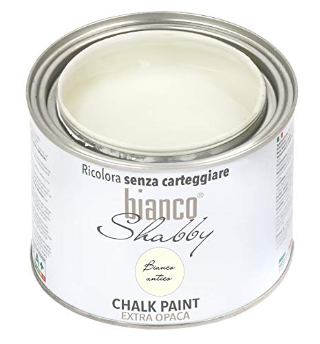 bianco Shabby® Bianco Antico Kreidefarbe Wasserbasis für Alle Oberflächen einfach zu verarbeiten ohne schlechten Geruch - Chalk Paint Extra Matt (500 ml) von bianco Shabby