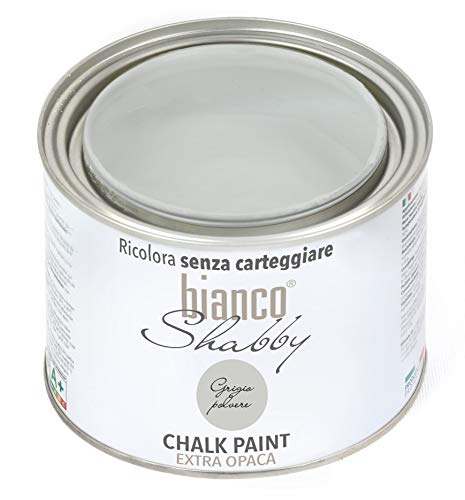 bianco Shabby® Grigio Polvere Kreidefarbe Wasserbasis für Alle Oberflächen einfach zu verarbeiten ohne schlechten Geruch - Chalk Paint Extra Matt (500 ml) von bianco Shabby