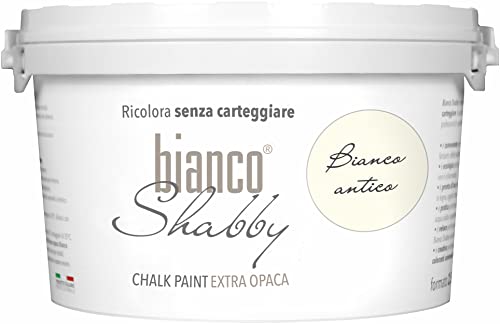 bianco Shabby® Bianco Antico Kreidefarbe Wasserbasis für Alle Oberflächen einfach zu verarbeiten ohne schlechten Geruch - Chalk Paint Extra Matt (2,5 Liters) von bianco Shabby