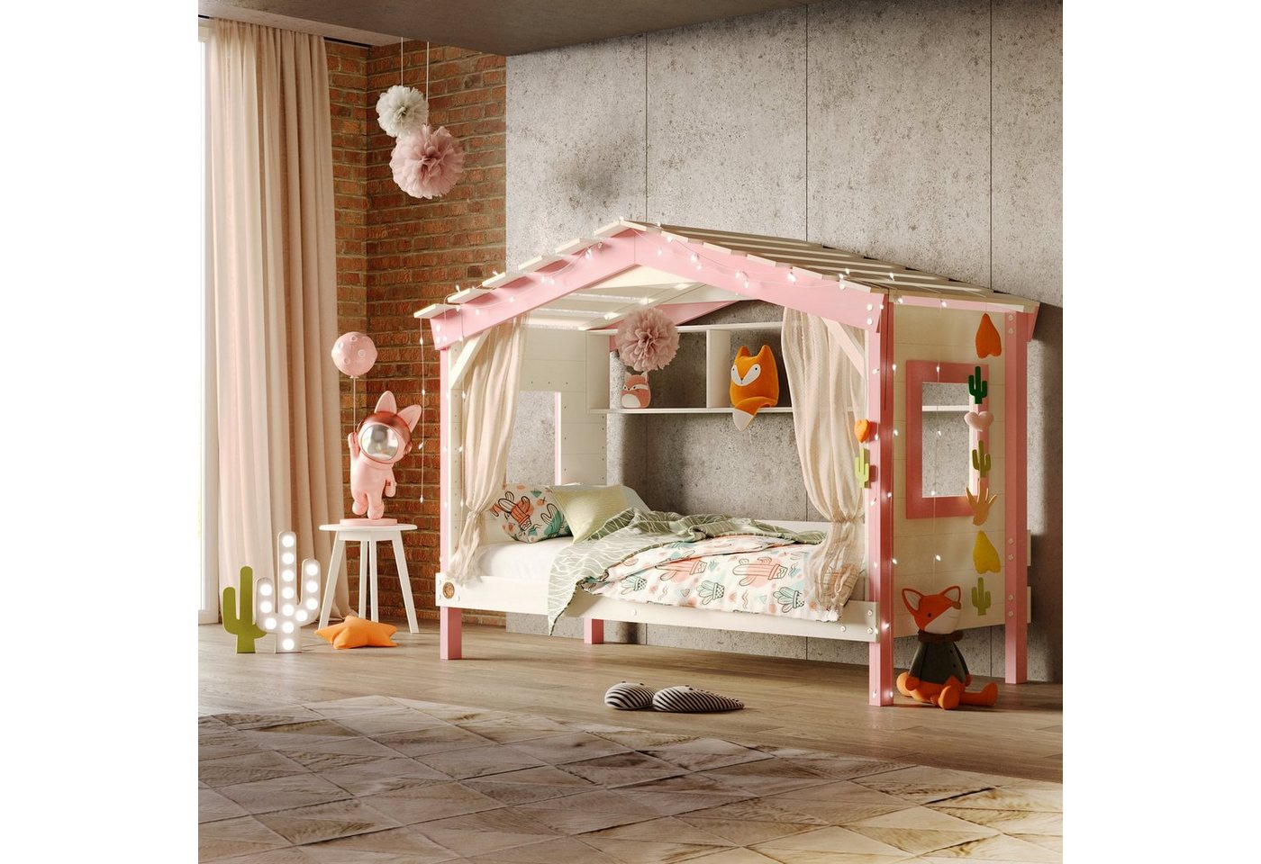 bibex Kinderbett DOLCE NIDO Kinderbett, Spielbett, Jugendbett, Spielhaus, Weiss/Rosa von bibex