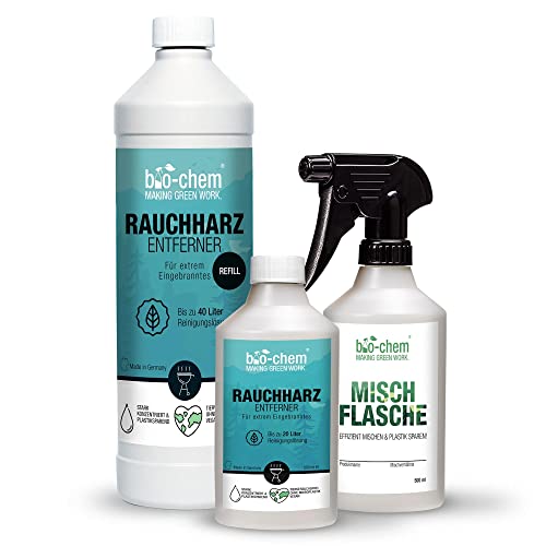 bio-chem Rauchharz-Entferner - 500 ml + 1000 ml Nachfüllflasche inkl. Mischflasche - Backofen- und Grillreiniger Konzentrat für Gasgrill, Edelstahl, Gusseisen u.v.m. von bio-chem