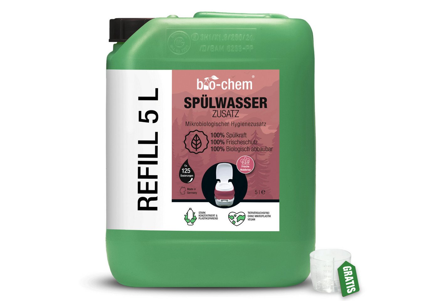 bio-chem Spülwasser-Zusatz 5 l Kanister + Dosierbecher WC-Reiniger von bio-chem