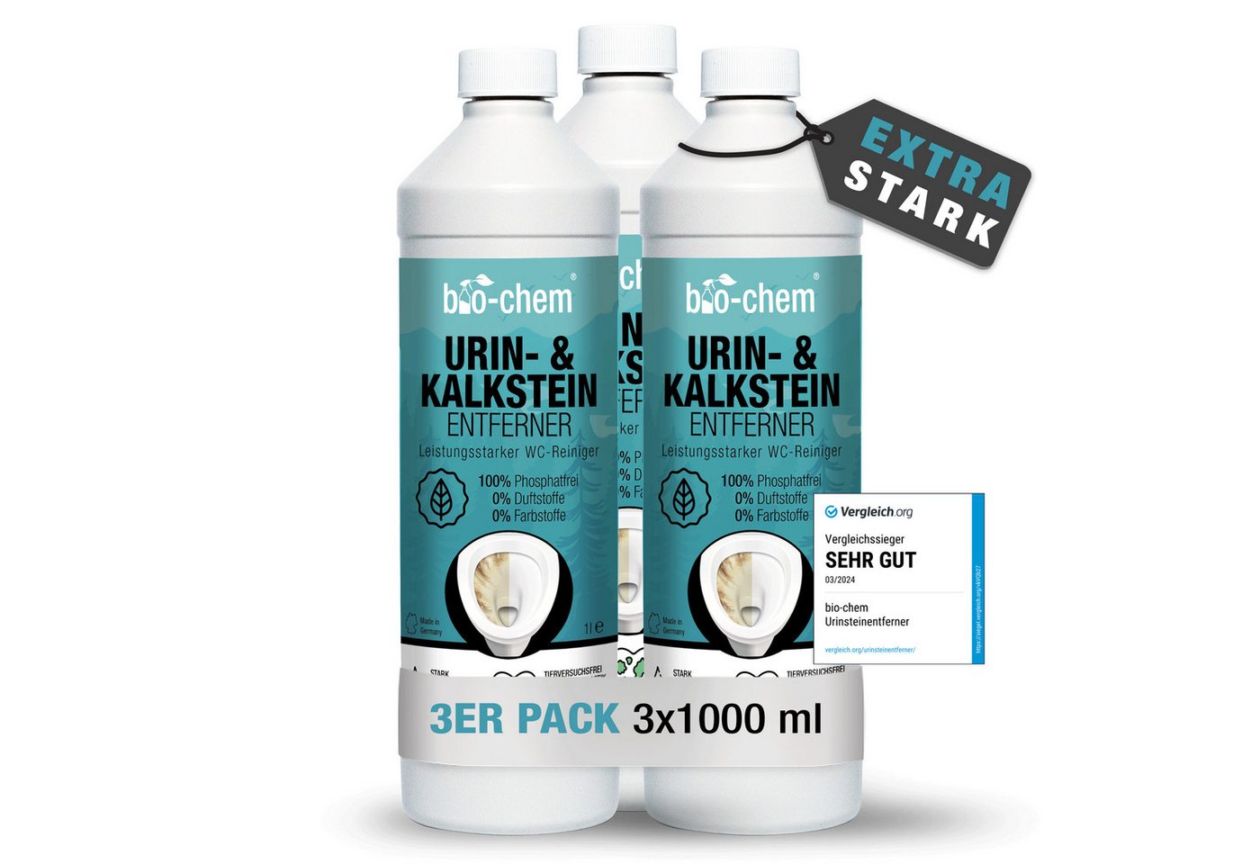 bio-chem Urin- und Kalkstein-Entferner SET 3x 1 l + Schrägdüse WC-Reiniger von bio-chem