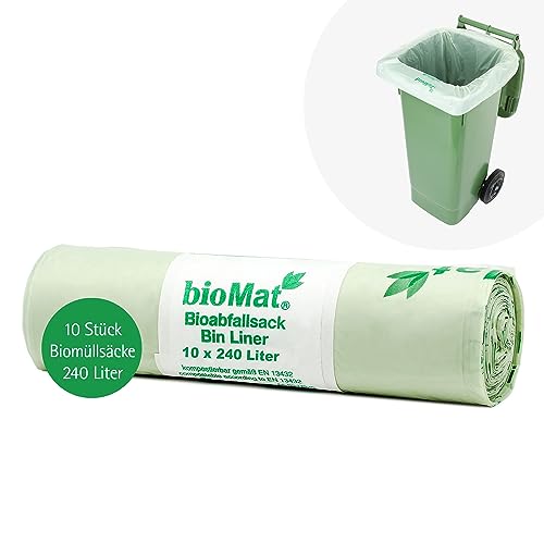 bioMat Kompostierbare 240l Biomüllbeutel, 10 Abfallsäcke für Biotonne, Restmülltonne, Made in Germany, Premium-Qualität, Klimaneutral von bioMat