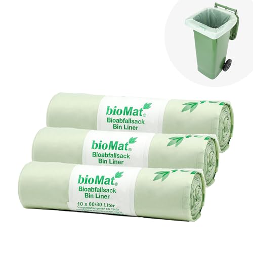 bioMat Kompostierbare 80l Müllsäcke, 30 Biomüllbeutel für Biotonne, Restmülltonne, Premium-Qualität, Klimaneutral, Made in Germany von bioMat