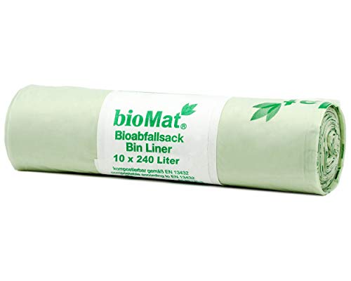 10 Stk. BIOMAT kompostierbare BIO Abfallbeutel 240L 110x145cm reissfeste Müllbeutel Abfallsäcke von bioMat