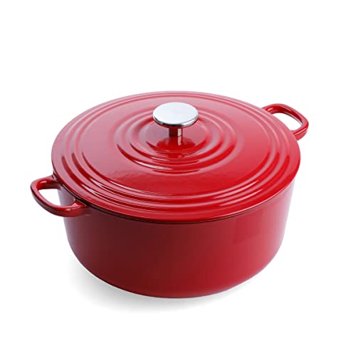 BK Cookware Bourgogne Schmortopf, Bräter Induktion, Gusseisen Topf Emailliert mit Deckel, Ofen- und Spülmaschinengeeignet - 28cm/6,7 L, Chili Rot von BK