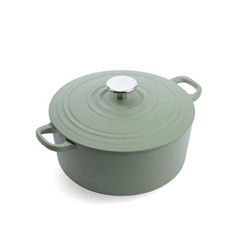 BK Cookware Deutsches Emaille-Gusseisen, 24 cm/4,2 Liter Schmortopf Auflaufform mit Deckel, Dutch Oven, Bräter, Feuertopf, Induktion, Spülmaschinenfest, Backofenfest bis zu 220°C, Olivgrün von BK