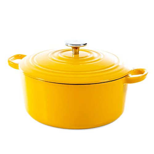 BK Cookware Bräter aus Gusseisen Emaille Schmortopf mit Deckel geeignet für alle Herdarten, spülmaschinenfest - 28cm/6,7 L, Gelb von BK