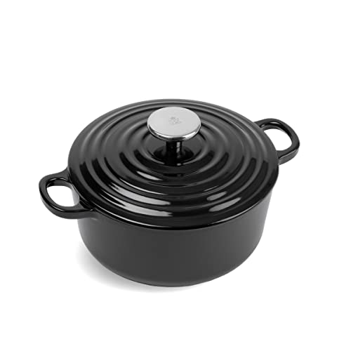 BK Cookware Deutsches Emaille-Gusseisen, 24 cm/4,2 Liter Schmortopf Auflaufform mit Deckel, Dutch Oven, Bräter, Feuertopf, Induktion, Spülmaschinenfest, Backofenfest bis zu 220°C, Jet Schwarz von BK