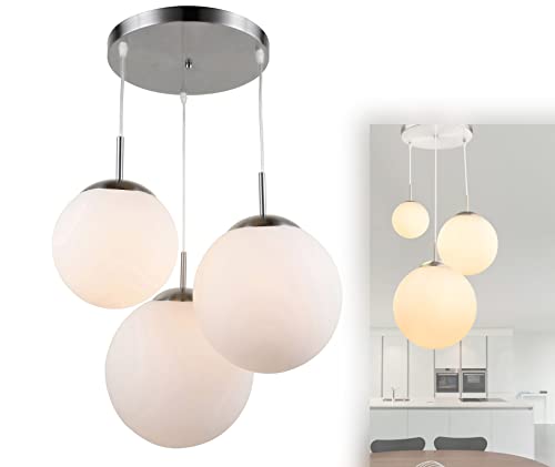 bmf-versand® Pendellampe Esstisch LED 3 Flammig - Hängelampe Glas Kugeln - Hängeleuchte Esszimmer Küche - Pendelleuchte Wohnzimmer Hängend - Kugelleuchte Höhe 80 cm von bmf-versand