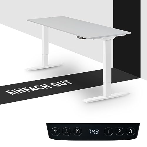 boho office® Höhenverstellbarer Schreibtisch 130 x 60 cm - Elektrisch stufenlos, 2 Motoren, 2-Fach Teleskop, Kollisionsschutz, USB-Anschlüsse - Homedesk Eco Weiß inkl. Tischplatte in Lichtgrau von boho office