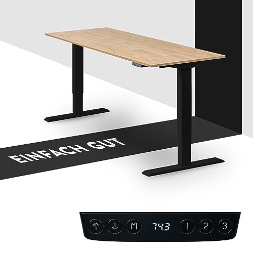 boho office® Höhenverstellbarer Schreibtisch 150 x 60 cm - Elektrisch stufenlos, 2 Motoren, 2-Fach Teleskop, Kollisionsschutz, USB-Anschlüsse - Homedesk Eco Schwarz inkl. Tischplatte in Wildeiche von boho office