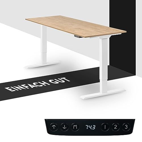 boho office® Höhenverstellbarer Schreibtisch 150 x 60 cm - Elektrisch stufenlos, 2 Motoren, 2-Fach Teleskop, Kollisionsschutz, USB-Anschlüsse - Homedesk Eco Weiß inkl. Tischplatte in Wildeiche von boho office