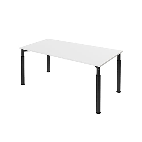 boho office® Konferenztisch, Schreibtisch, Tisch, Schwarz, in der Höhe einstellbar inkl. Tischplatte in 180 x 80 cm in Weiß von boho office