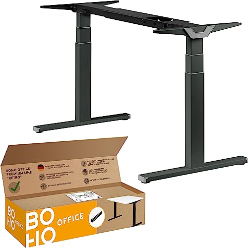 boho office® Höhenverstellbarer Schreibtisch Gestell - Made in Germany, Elektrisch stufenlos, 2 laufruhige Motoren, 3-Fach Teleskop, Kollisionsschutz - Premium Line Grau mit Retroschalter von boho office