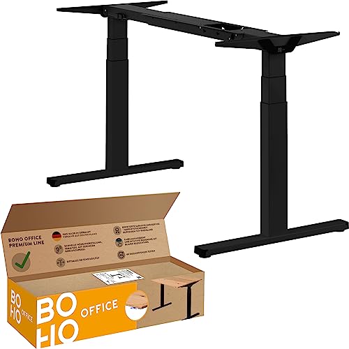 boho office® Höhenverstellbarer Schreibtisch Gestell - Made in Germany, Elektrisch stufenlos, 2 laufruhige Motoren, 3-Fach Teleskop, Kollisionsschutz - Premium Line Schwarz mit Wippschalter von boho office