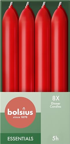 Bolsius Glatte Stabkerzen - Rot - 8 Stück im Karton - 17 cm - Länge Brenndauer 5 Stunden - Unparfümierte - Enthält Natürliches Pflanzenwachs - Ohne Palmöl von bolsius