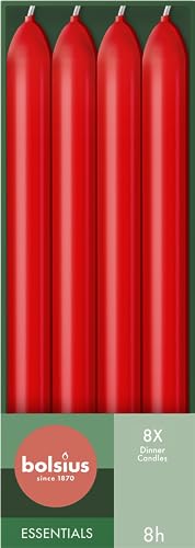 Bolsius Glatte Stabkerzen - Rot - 8 Stück im Karton - 24 cm - Länge Brenndauer 8 Stunden - Unparfümierte - Enthält Natürliches Pflanzenwachs - Ohne Palmöl von bolsius