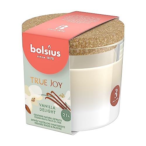 Bolsius True Joy Duftkerze - Vanilla - Elfenbein - Duftkerze im Glass - Länge Brenndauer 21 Stunden - mit Korkdeckel - mit Natürlichen Extrakten - Enthält Natürliches Pflanzenwachs - Ohne Palmöl von bolsius