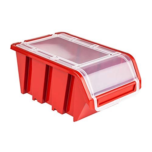 botle 50 x Stapelbox Kunststoff Lagerboxen Stapelbar Stapelkiste Sortierbox Box mit Deckel 100x155x70 rot von botle