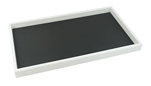 Präsentationstablett aus Kunststoff, 2,5 cm, tiefweiß, stapelbar, mit einer Auswahl von Samt oder Kunstleder, Schaufensterblock (Tablett mit schwarzem Kunstleder-Show-Pad) von boxdisplays