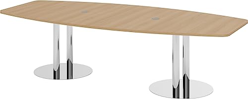 Bümö Konferenztisch oval 280x130 cm großer Besprechungstisch in Eiche, Besprechungstisch mit Chromsäulen, Meetingtisch für 10 Personen, XXL-Tisch für Besprechungsraum & Meeting von bümö