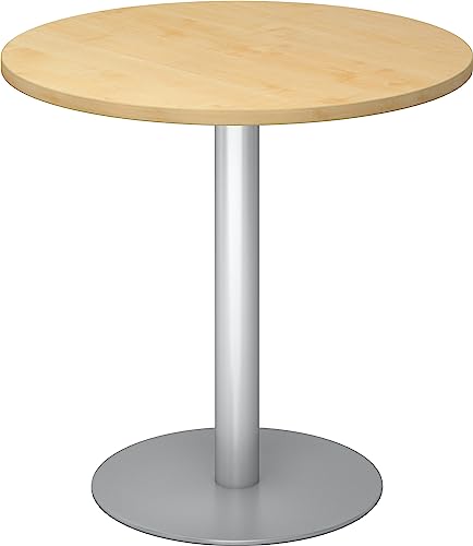 bümö Besprechungstisch, Esstisch klein, Tisch rund 80 cm - Kleiner Esstisch Ahorn, Rundtisch Esstisch 2 Personen mit Holz-Platte, Säule aus Metall in Silber, Konferenztisch, Bistrotisch von bümö