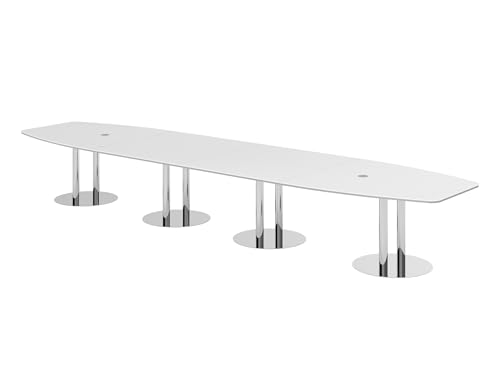 bümö Konferenztisch oval 520x130 cm großer Besprechungstisch in weiß, Besprechungstisch mit Chromsäulen, Meetingtisch für 18 Personen, XXL-Tisch für Besprechungsraum & Meeting von bümö