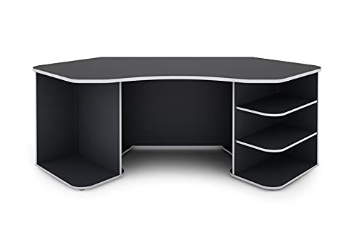 byLIVING THANATOS/Gaming-Tisch in Anthrazit mit Kanten in Weiß/Eck-Schreibtisch mit viel Stauraum und XXL Tischplatte/Computer/PC/Arbeits-Tisch / 198x76x85cm (BxHxT) von byLIVING